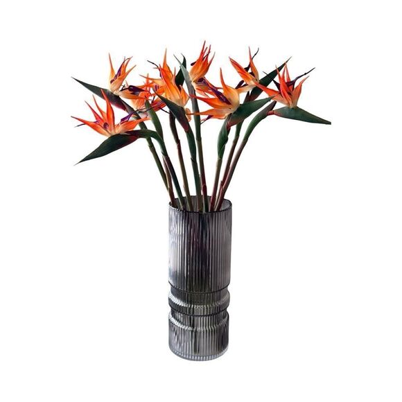 Vibrant Orange and Green Bird of Paradise stems (8) With Vase - Picture 1 of 3